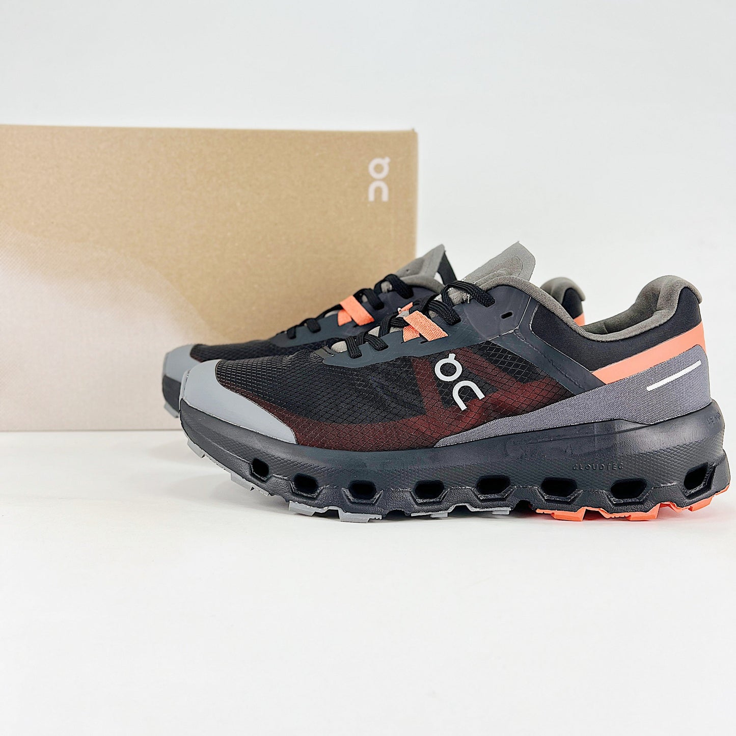 On Running Cloudvista – Black & Grey & Coral Orange Unisex High-Performance Trail Running Shoes