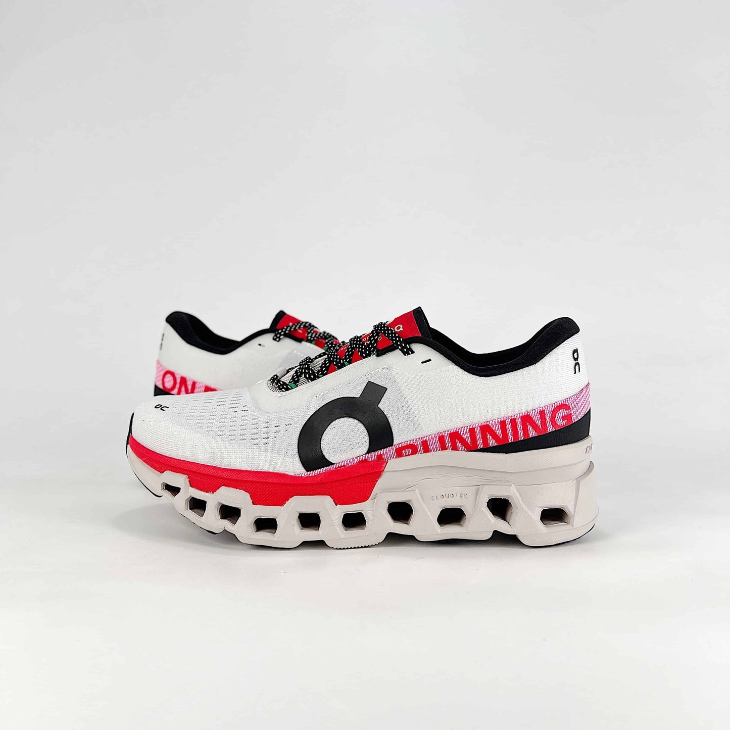 On Running Cloudmonster – White & Red Unisex Maximum Cushion Running Shoes
