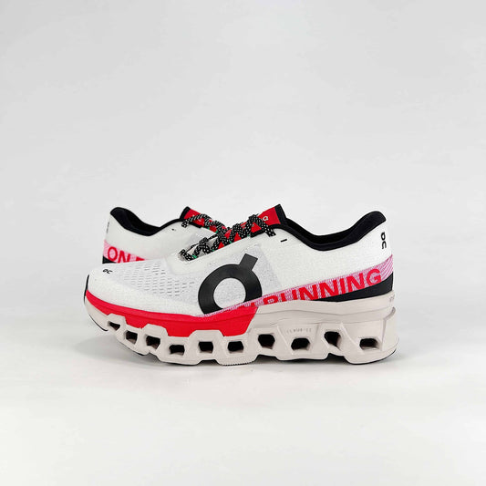 On Running Cloudmonster – White & Red Unisex Maximum Cushion Running Shoes